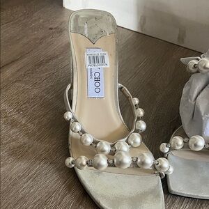 Jimmy Choo Silver Pearl-Adorned Heels